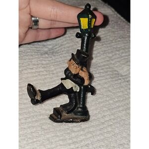 Vintage John wright Drunk Man on Lamp Post Miniature Cast Iron Figurine 4"